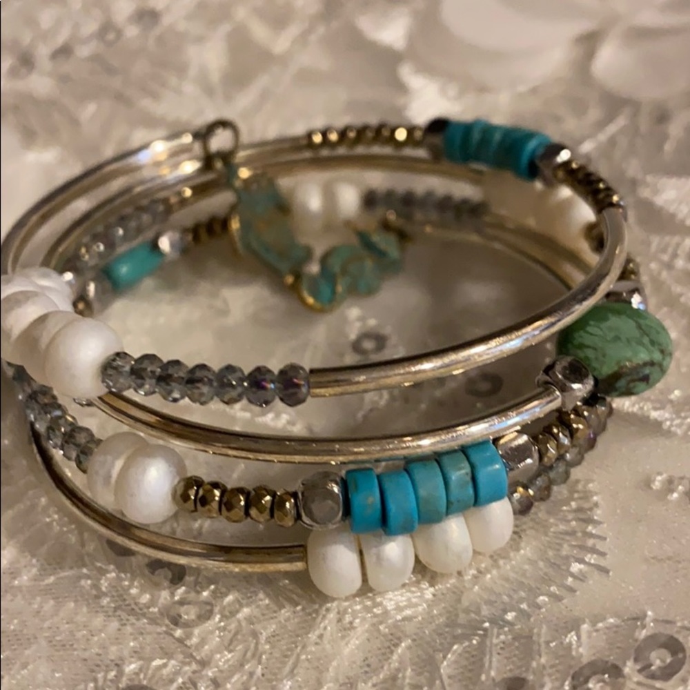Brand New Sterling Silver and Gemstone Memory Wire Bracelet